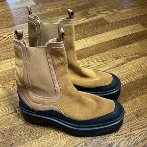 Sam Edelman Lulia Lug Sole Chelsea Boot Camel Suede Brown Black Mid Calf Size 8